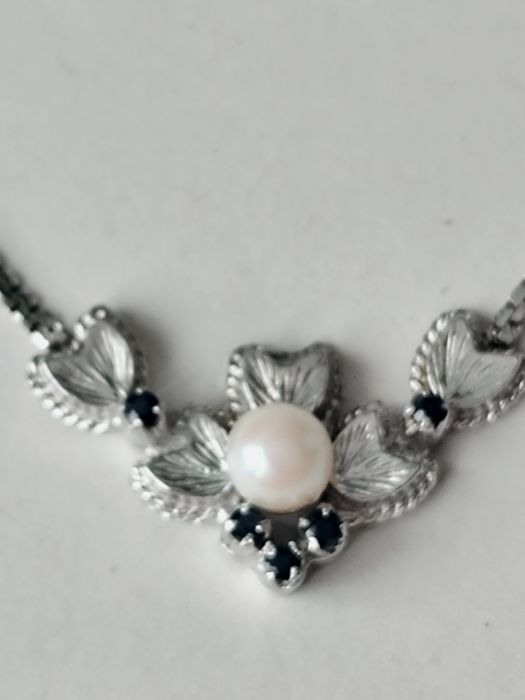 Kolia - naszyjnik - stare srebro 835 + perła + szafiry
