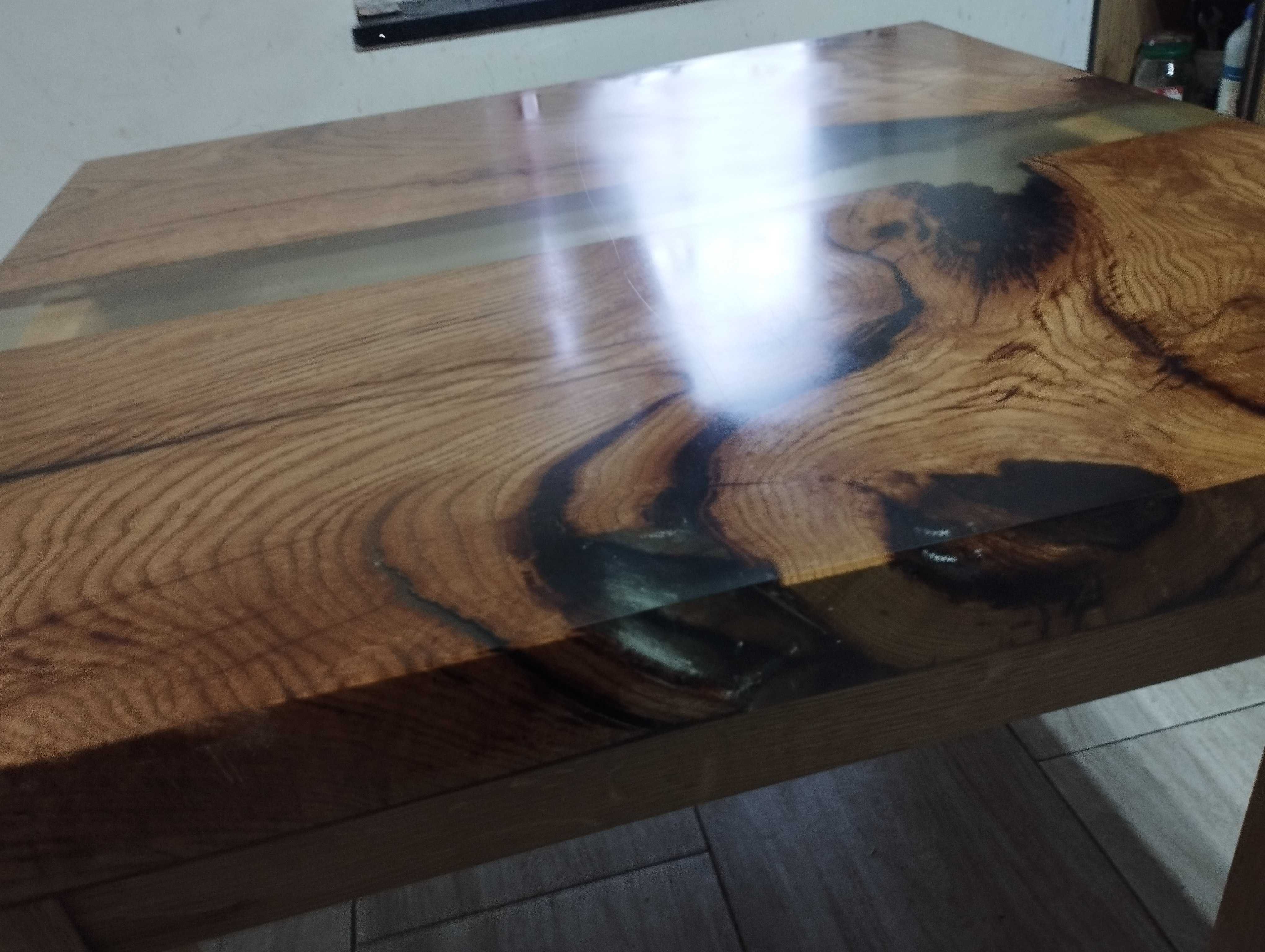 Stół Stolik Kawowy Dębowy Naturalny Dąb ława 80x80 x50 Żywica Drewno