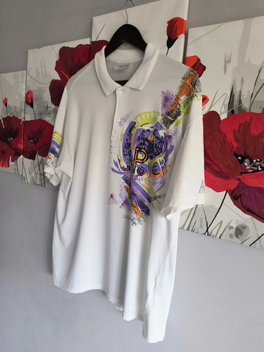 Koszulka polo męskie vintage retro 80 90 s kremowa power XL