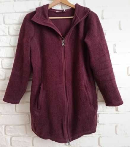Cieplutki bordowy sweter z kapturkiem - 100% wełna
