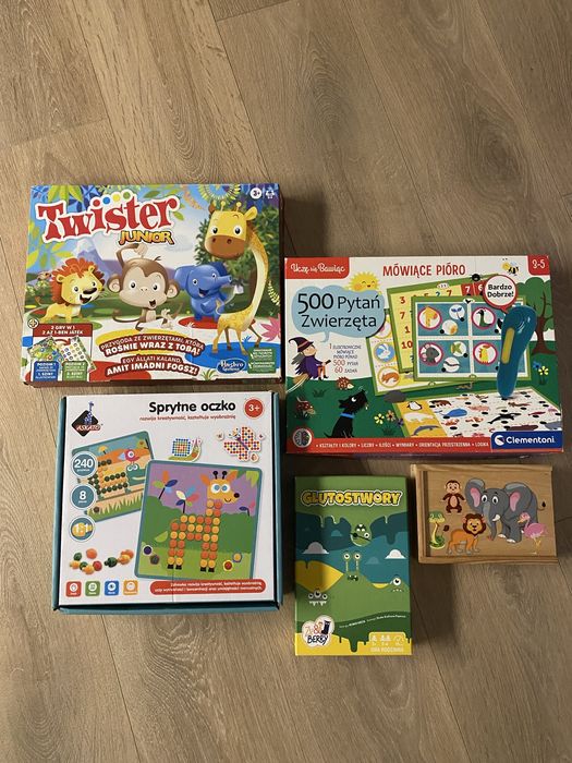 5 gier 3-4 lata,Twister,Mówiące Pióro,Sprytne Oczko,Glutostwory,Domino