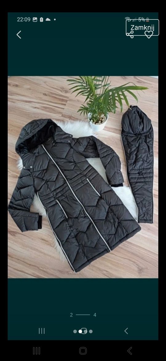 Nowy Płaszcz czarny pikowany ze wstawką niemowlęcą zimowy kurtka 38 m