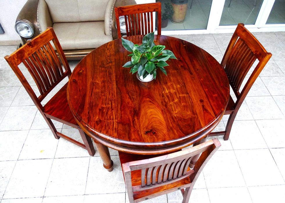 Stół drewniany indyjski - 120 cm + 4 stylowe krzesła - AlmiDecor