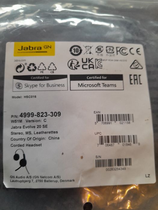 Słuchawki z mikrofonem jabra hsc016 evolve 20 se