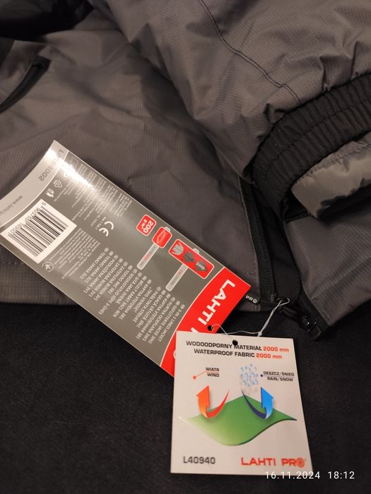 Kurtka zimowa gruba Lahti Pro 3w1 z odpinaną podpinką szaro czarna M