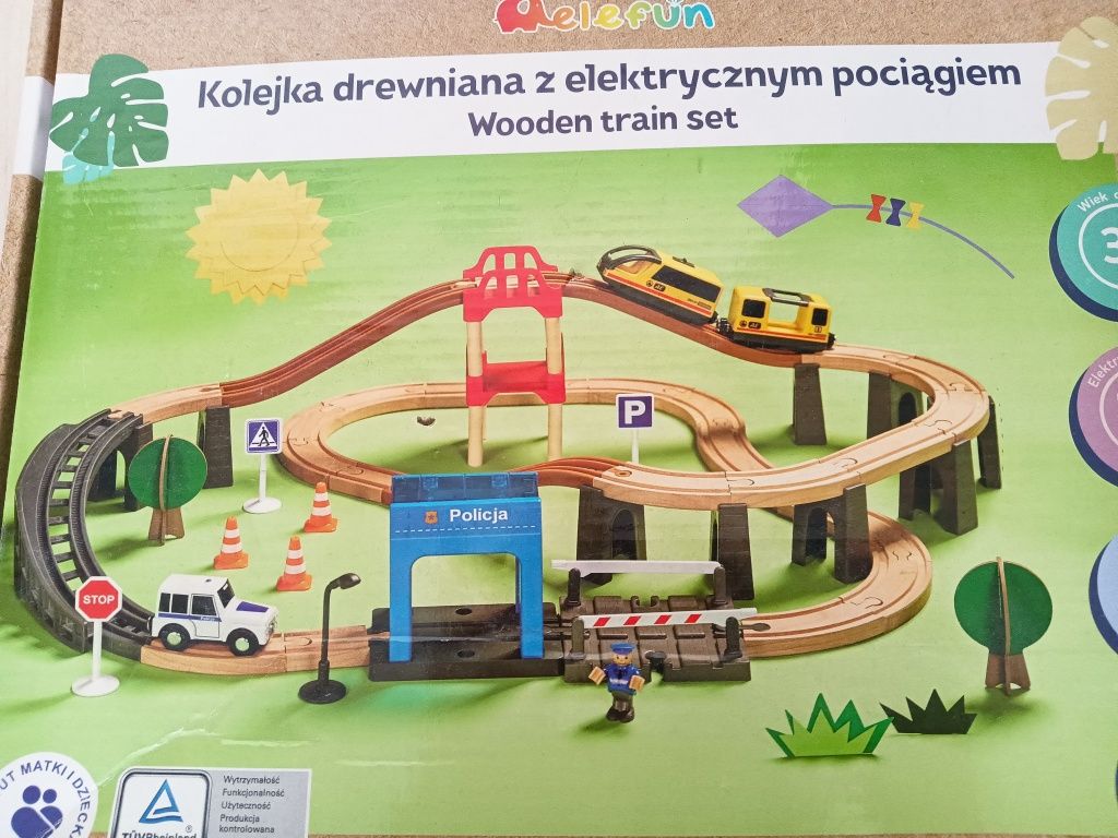 Elefun kolejka drewniana tory pociąg elektryczny dla dzieci