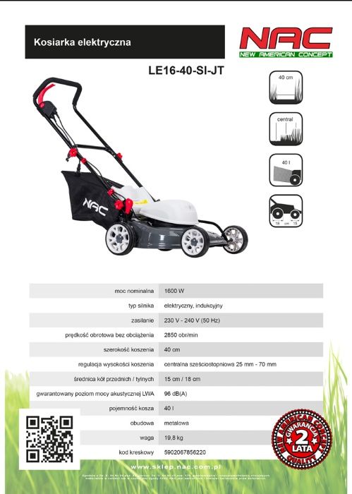 MOCNA Kosiarka elektryczna NAC LE18-40-PB-S 1800W