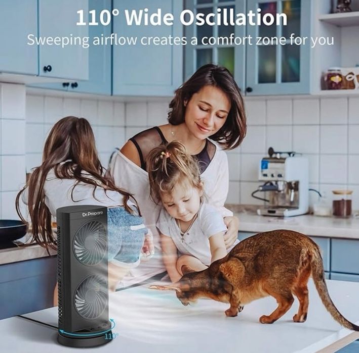 Oscylujący Wentylator Kolumnowy Przenośny Szeroka 110° 3 Timery 3 Pręd