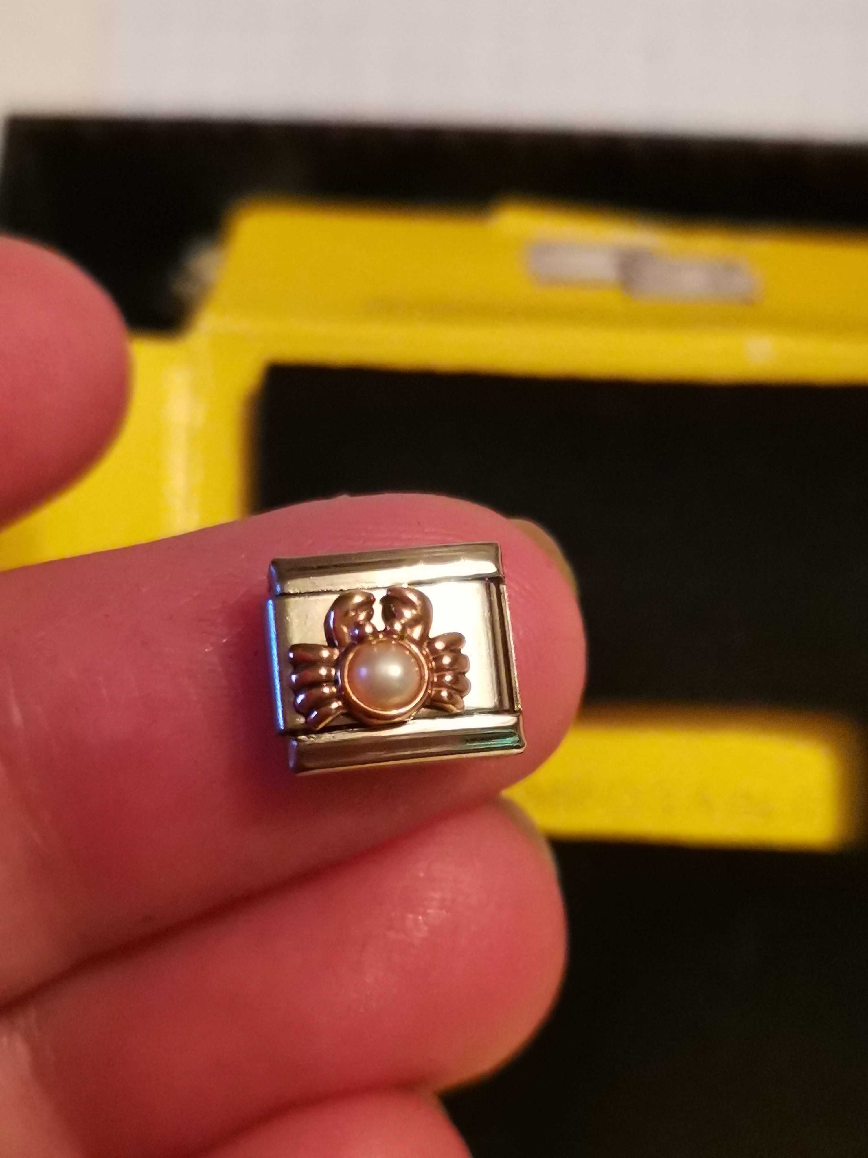 Link charms Nomination Composable Krab z perłą Swarovski złoto 9k.Oryg