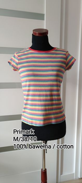 T-shirt bluzka top w kolorowe paski M/38 Primark 100% bawełna cotton