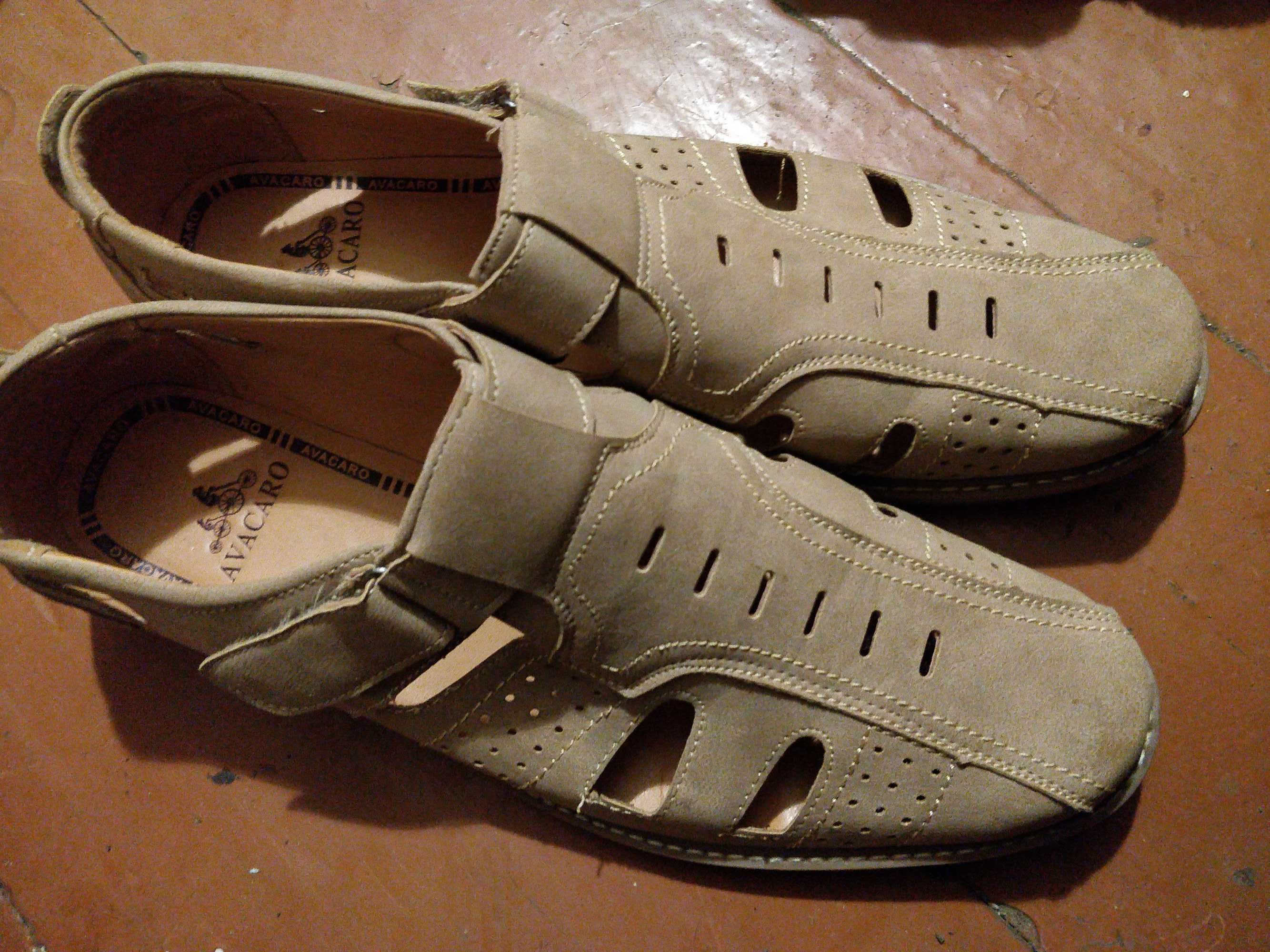 Сандалі туфлі літні AVACARO 49р темно-бежеві замша(шкіра)