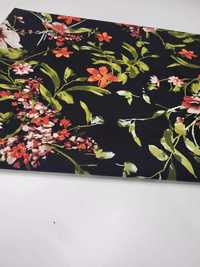 Tkanina  bawełniana z elastanem czarne tło czerwono białe  kwiaty