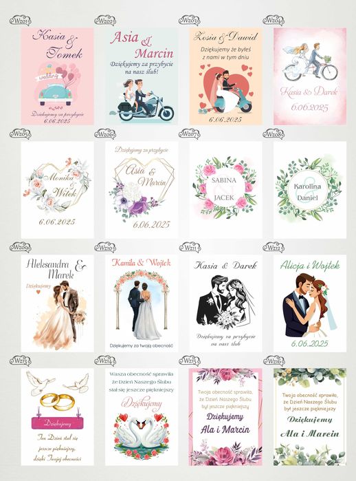 Buteleczka setka z naklejką WESELE ŚLUB na wódkę weselną 50 sztuk