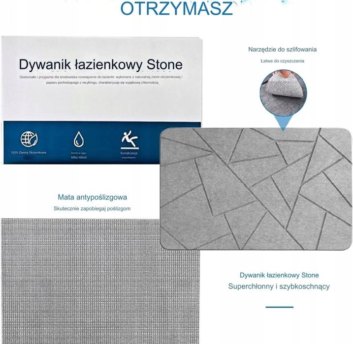 Mata Antypoślizgowa do Łazienki Kamienna Okrzemkowa Szybkoschnąca