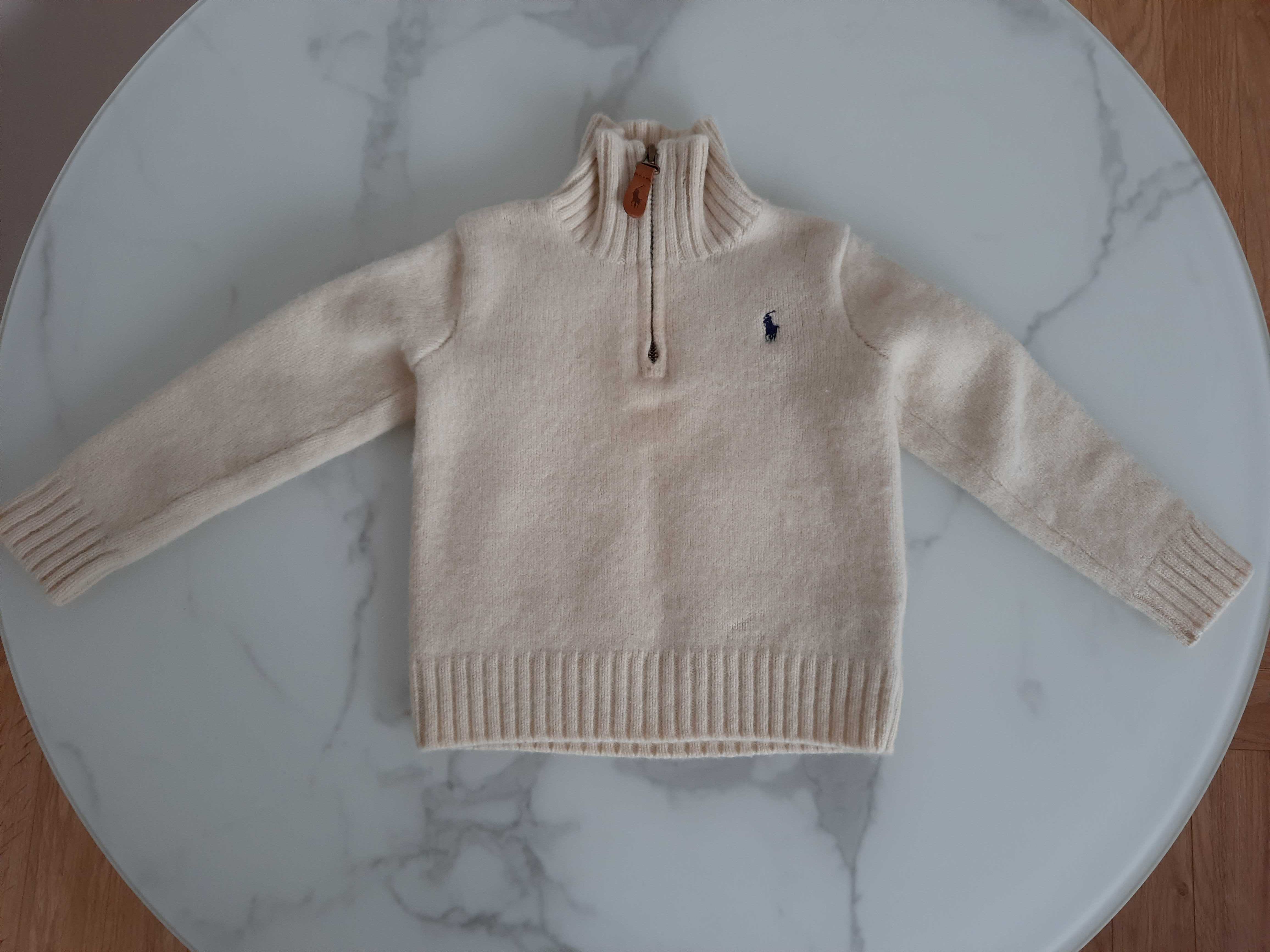 Wełniany kremowy sweterek niemowlęcy firmy Polo Ralph Lauren