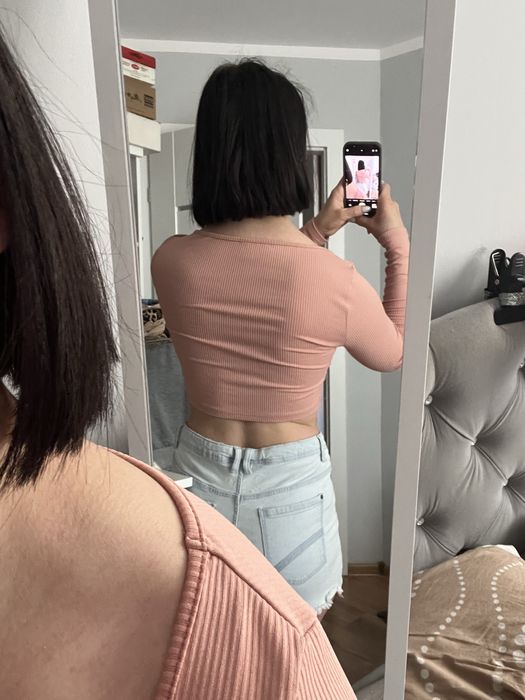 Bluzka crop top shein morelowa prążek prążkowana