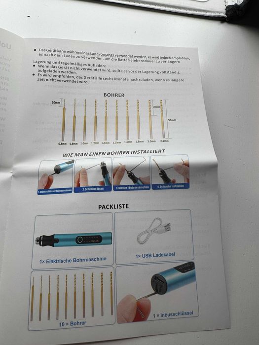 Wiertarka elektryczna 3-biegowa akumulatorowa z 10 wiertłami