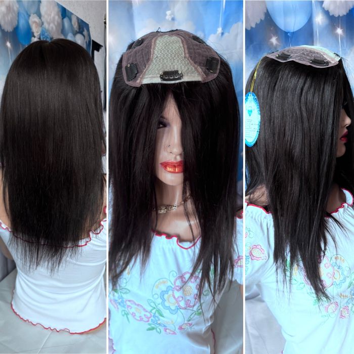 Натуральная накладка большая основа шёлк кожа славянка черные волосы