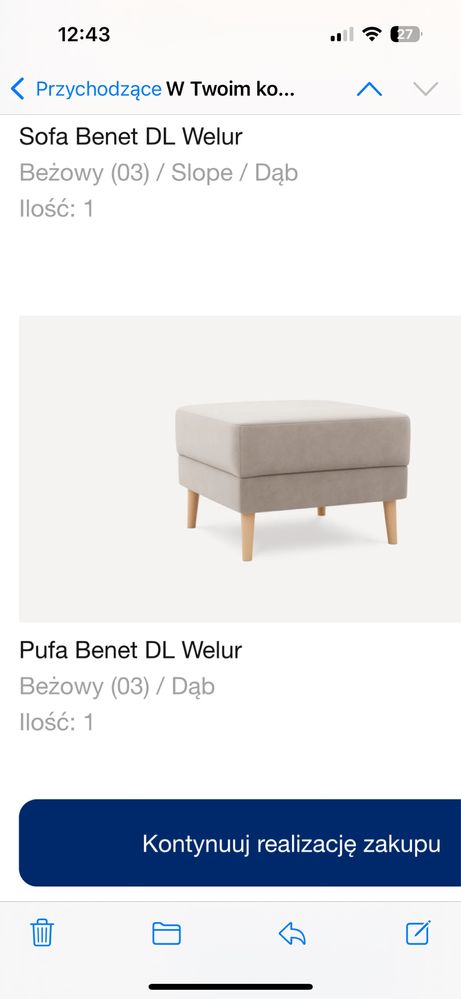 Puf / duży podnóżek beżowy welurowy