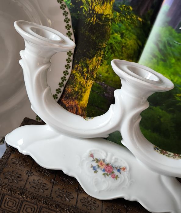 Świecznik kwiaty piękna stara porcelana