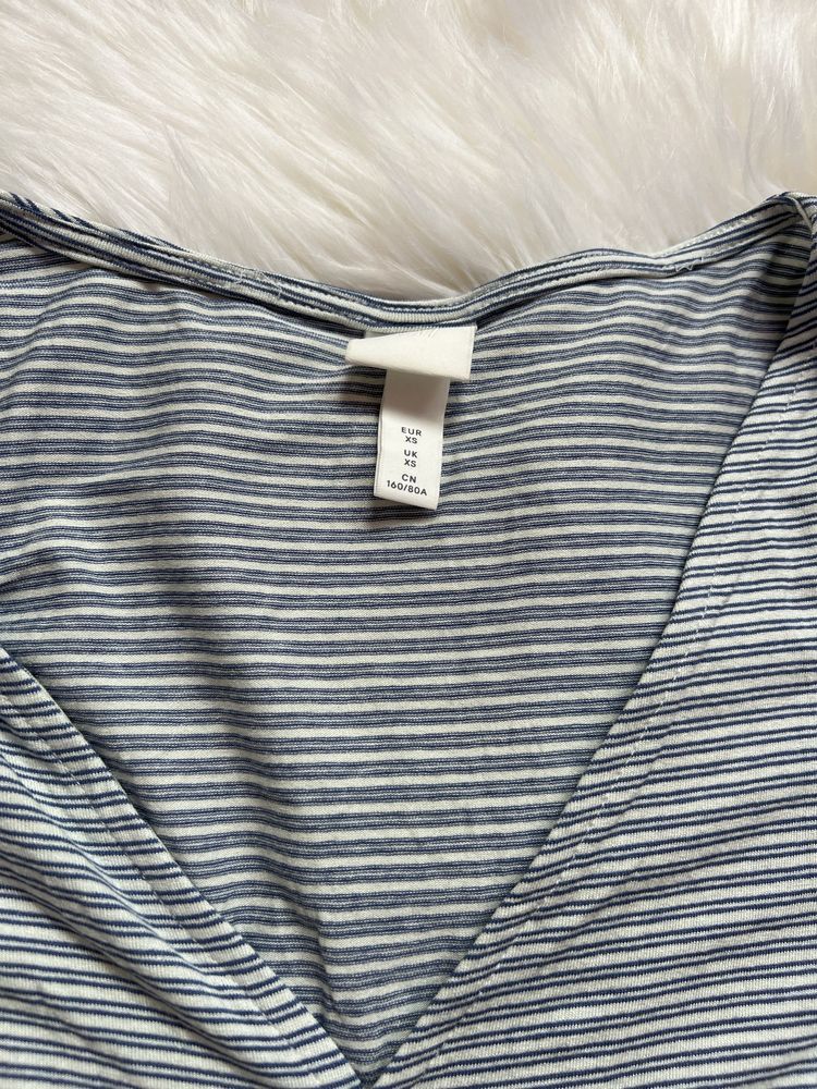 H&M body w paseczki paski dekolt v kopertowe długi rękaw xs 34