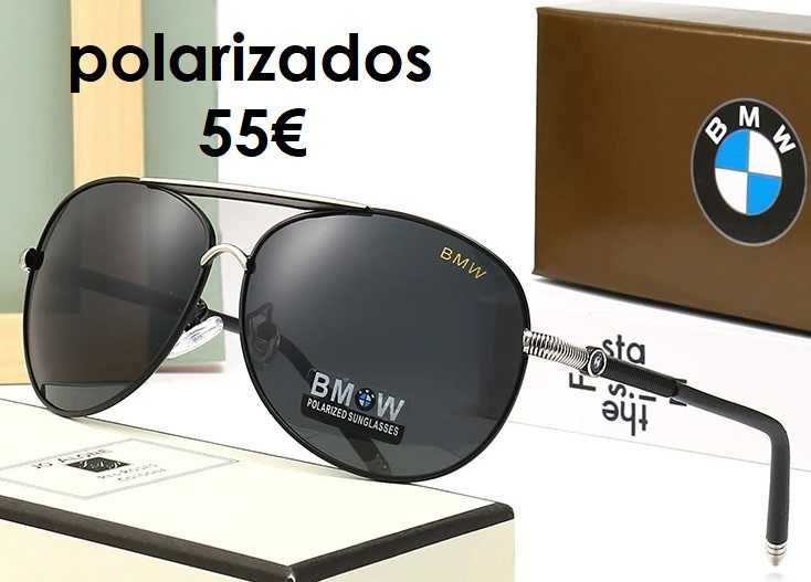 Óculos de sol BMW polarizados armação metal com borracha preto - NOVOS