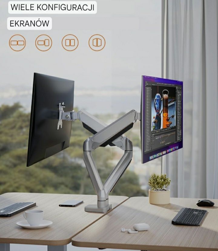 Uchwyt stojak 2 monitorów 13-32 " max 8 kg firmy ErGear model EGDS alu