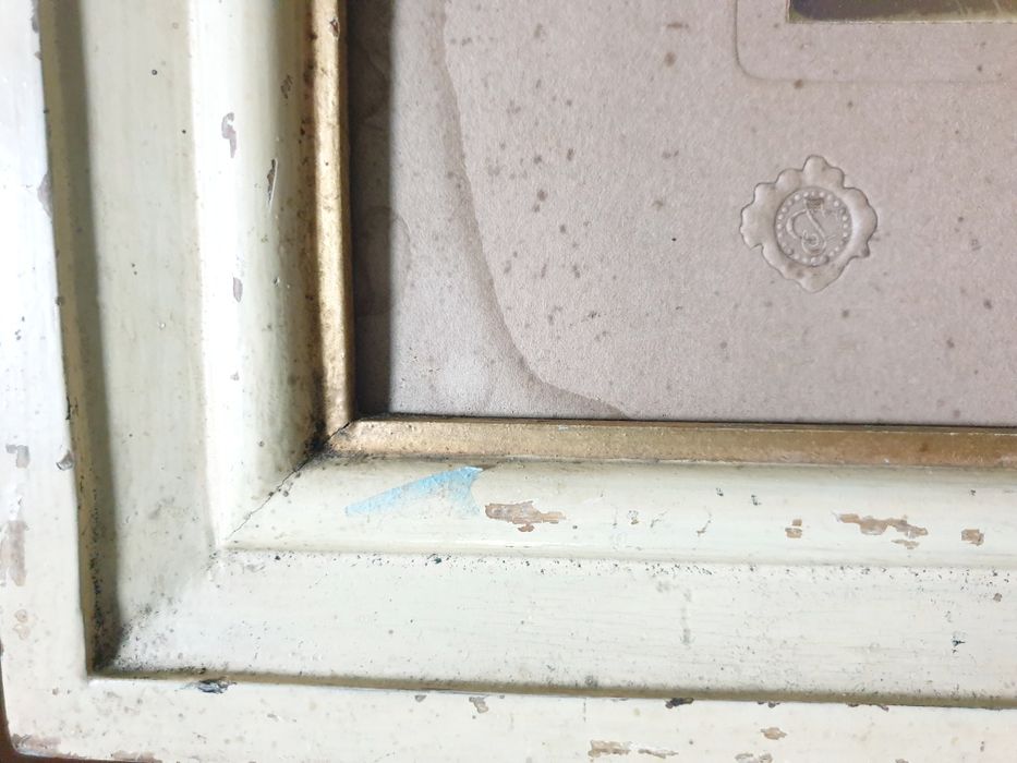 Grande antiga fotografia "Senhores com barbas" emoldurada