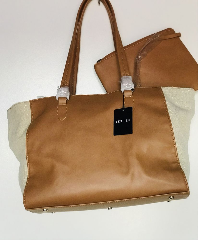 Torba XL Jette Joop, skóra z metalizowanym lnem, kieszenie, przegrodki