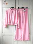 Komplet dres spodnie wide leg na wysokim stanie dzianina róż M L