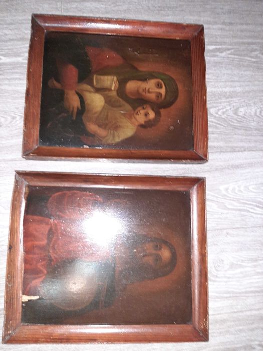 Икона Спаситель  и богородица 2 шт на дереве 43*36см 19 век