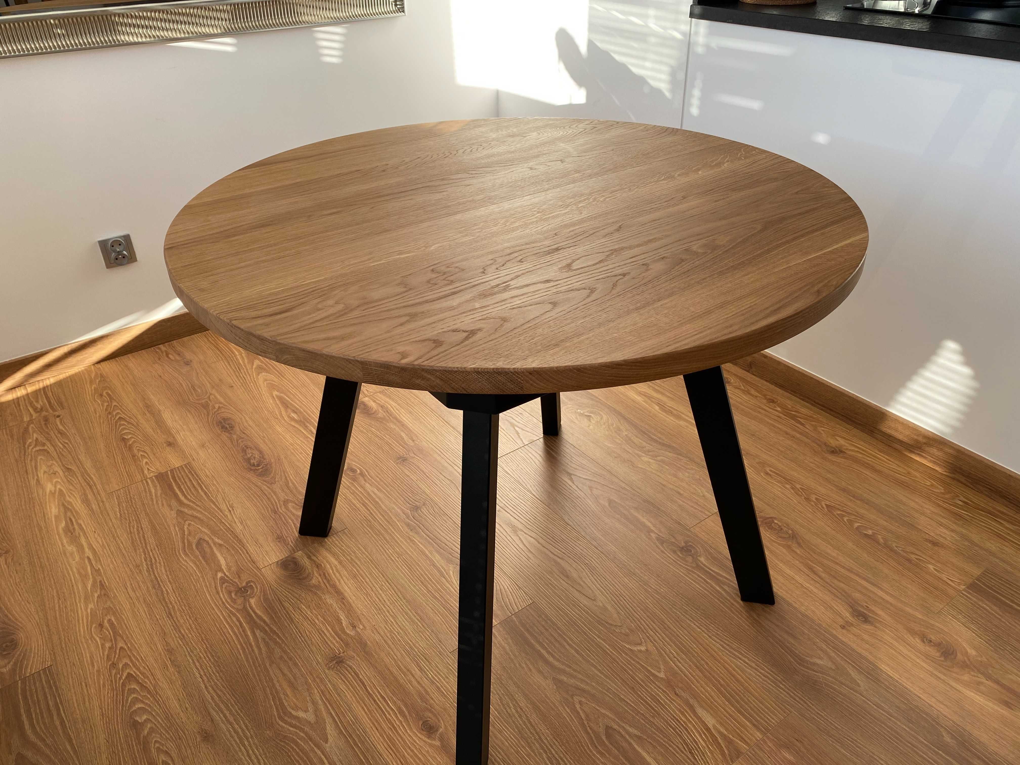 Okrągły stół dębowy- Drewniany stół rozkładany- metal nogi
