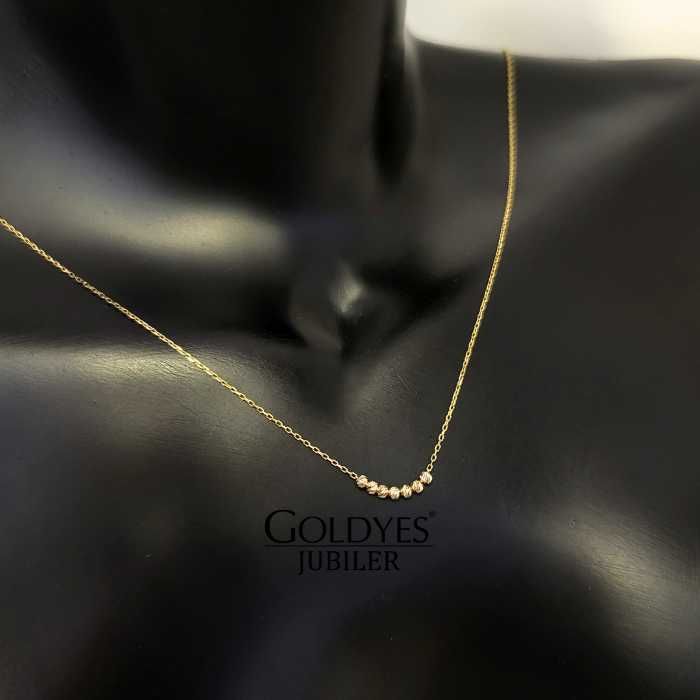 Złoty łańcuszek naszyjnik z diamentowanymi kulkami  pr 585 14k