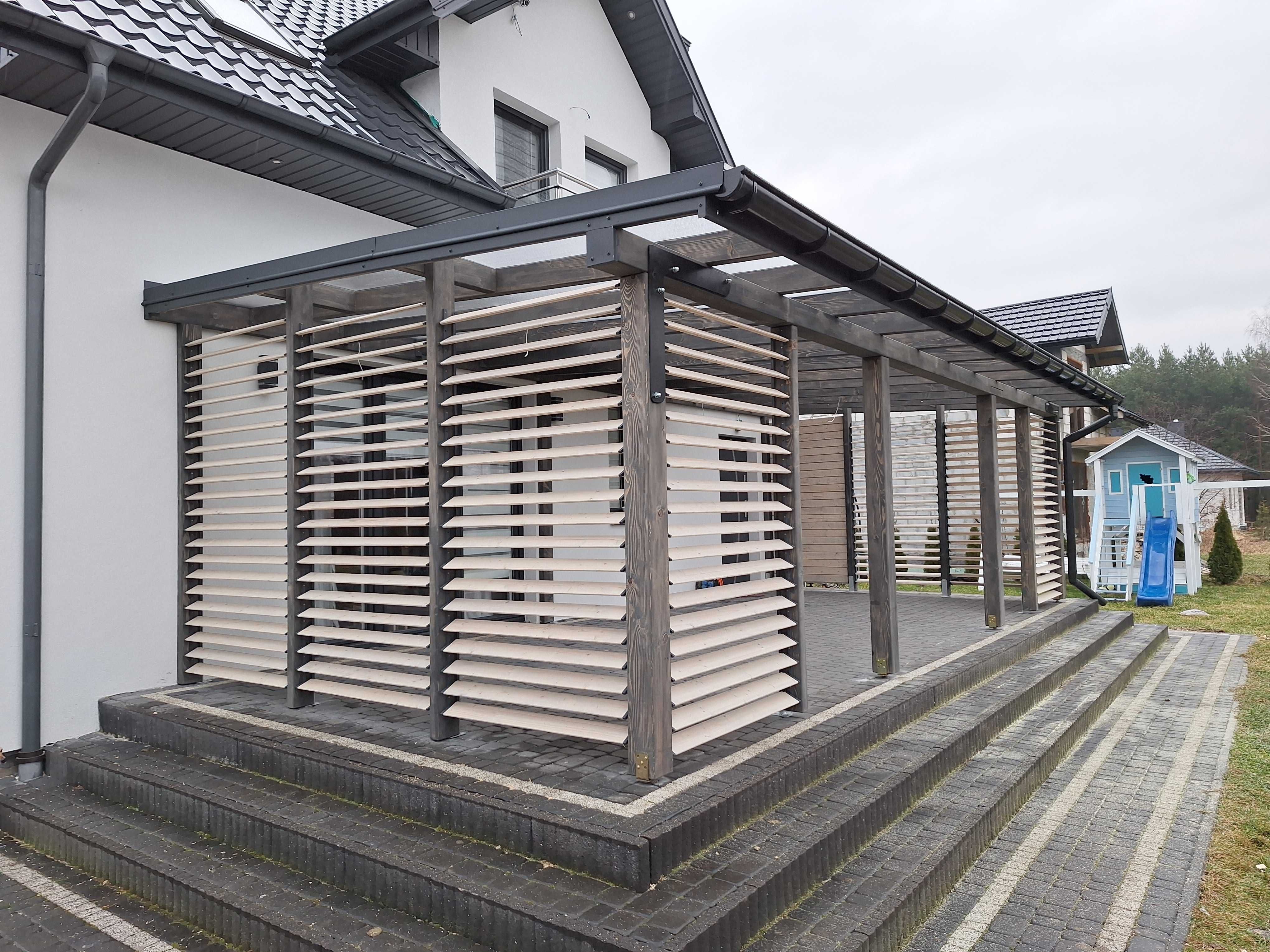 Rolety drewniane na taras altany balkon ruchome deski osłona tarasowa