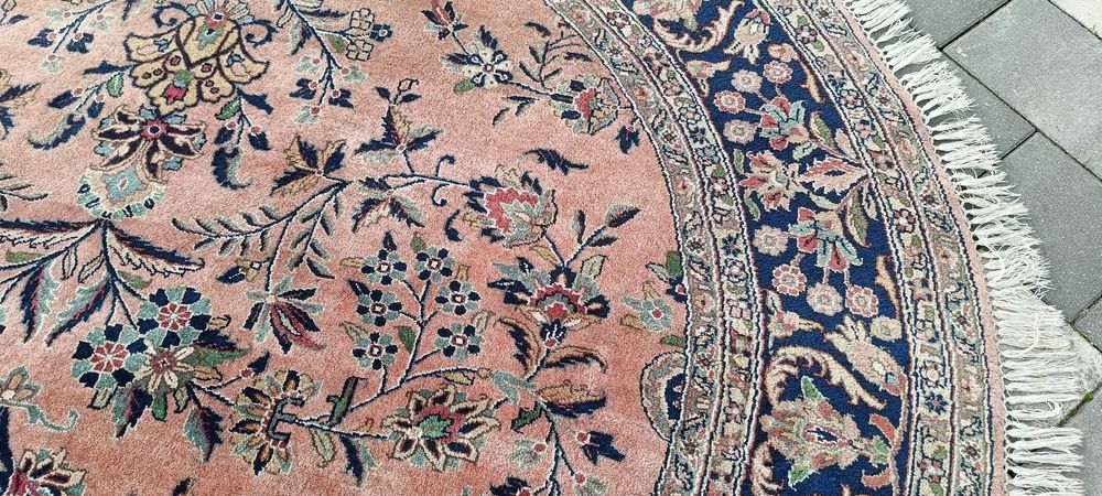 Dywan perski w stylu Nain okrągły średnica 206 cm tkany ręcznie wełna