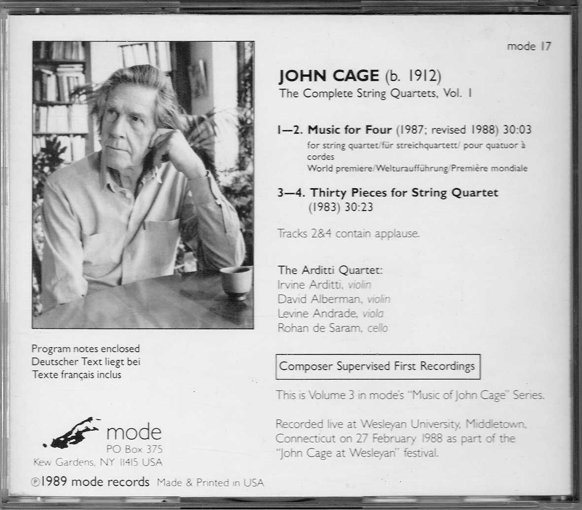 John Cage - The Complete String Quartets (2 CD's)