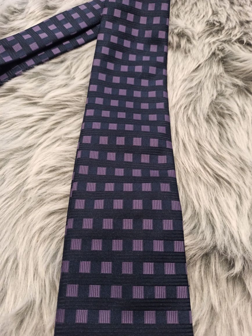 Krawat Marks&Spencer * krawat czarny kratka fioletowy * garnitur