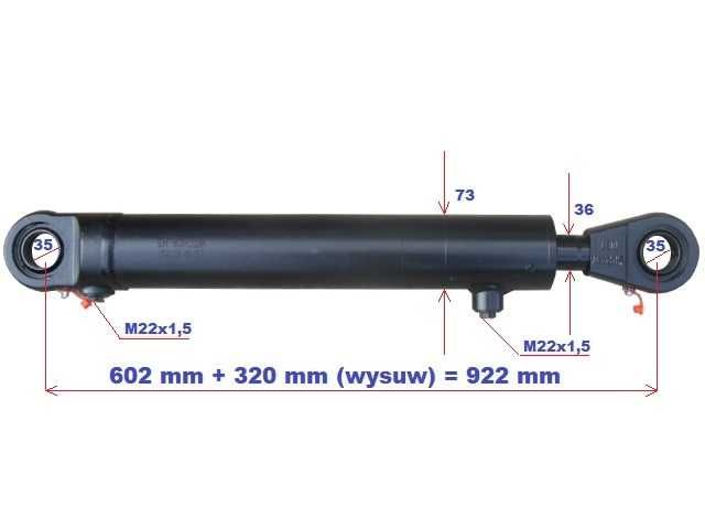 Siłownik hydrauliczny wysuw / skok 320 mm dwustronny GRUBY MOCNY