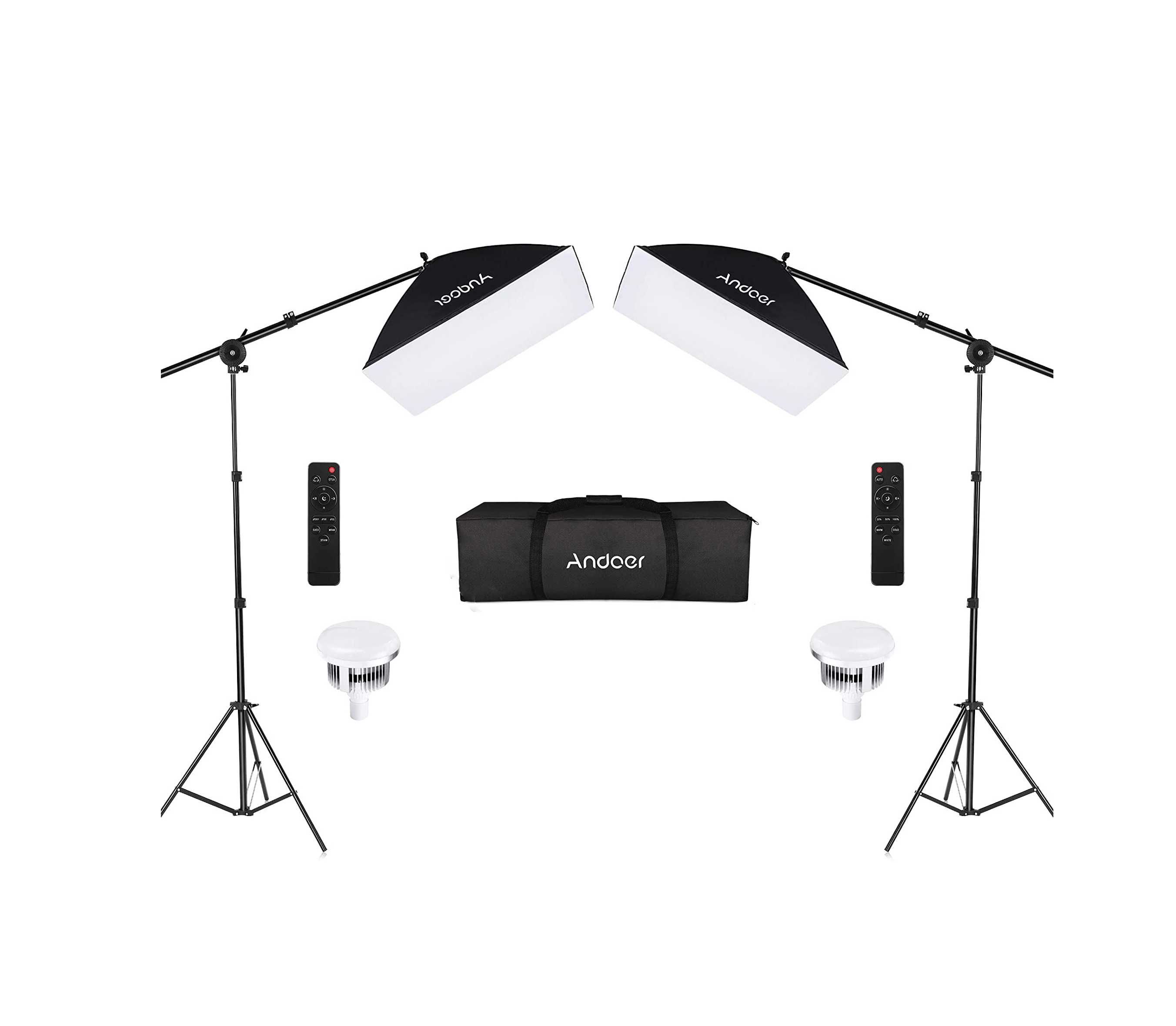 Iluminação estúdio LED kit 2 softboxes extensíveis bicolor com comando