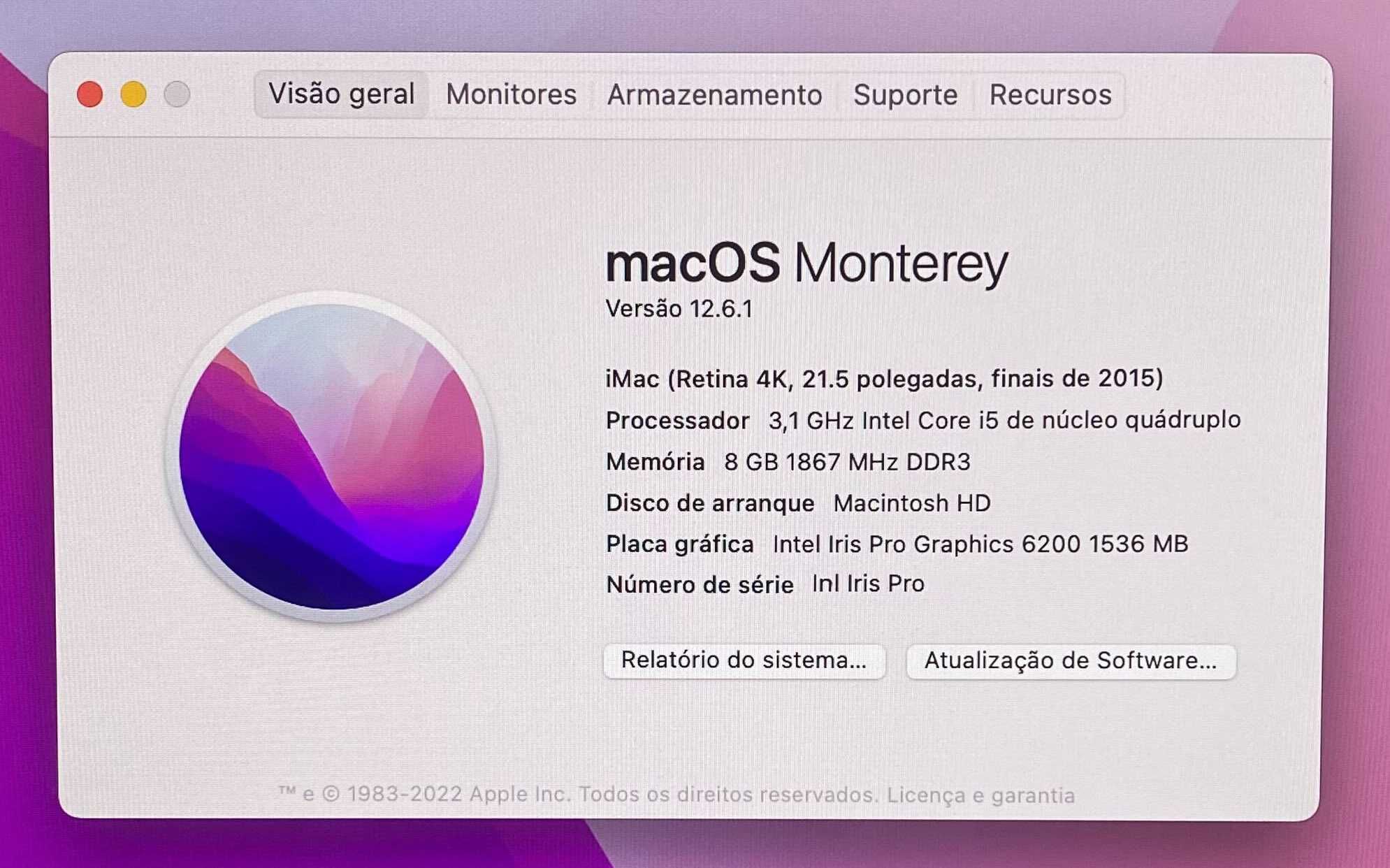 Apple iMac 21,5" | Retina 4k | i5-3.1GHz | SSD * Só até 5 Dezembro