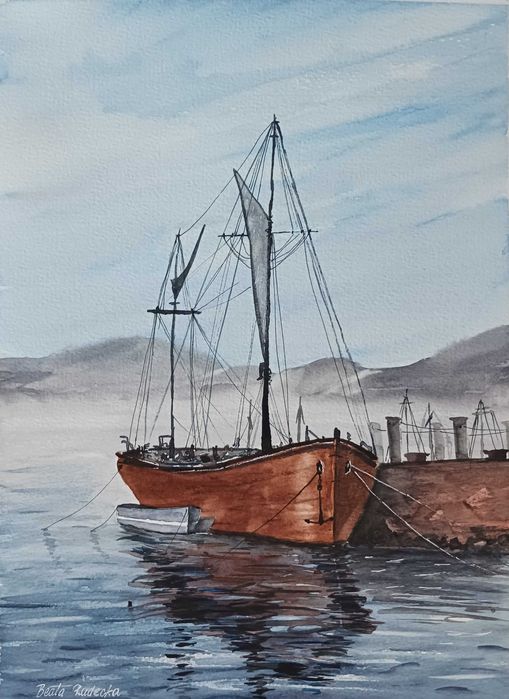 Akwarela Akwarelka Obraz pt. W Porcie 31 x 23 cm