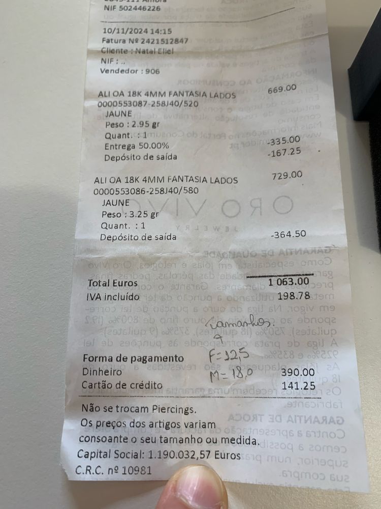Par alinaças ouro 18K