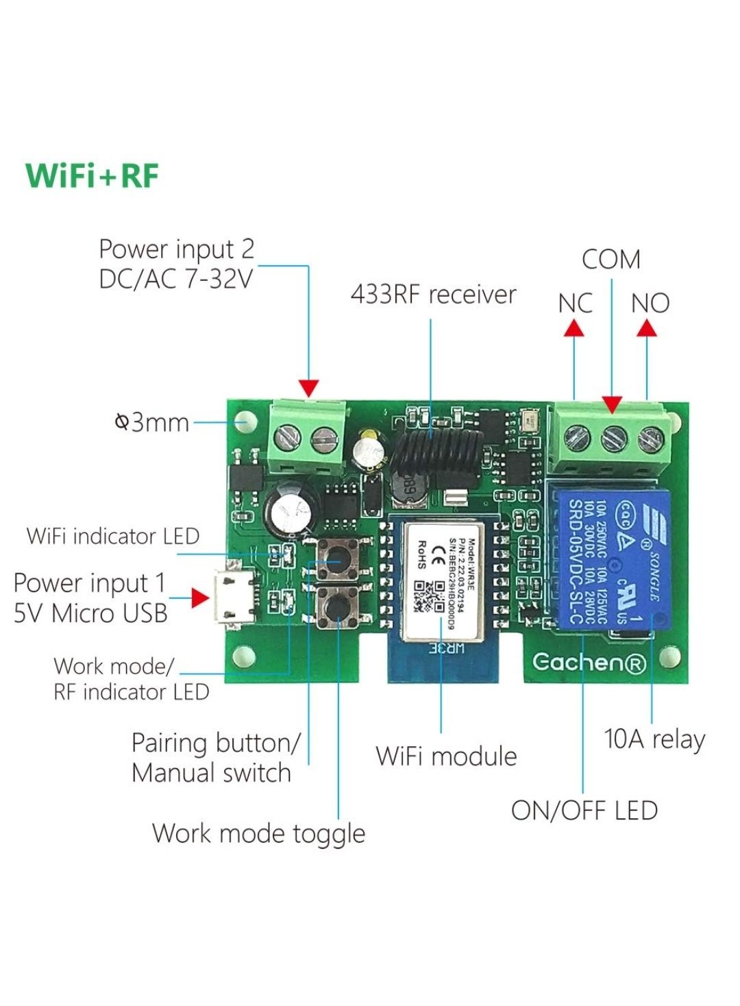 Moduł przekaźnika bezprzewodowego WiFi 1-kanałowy