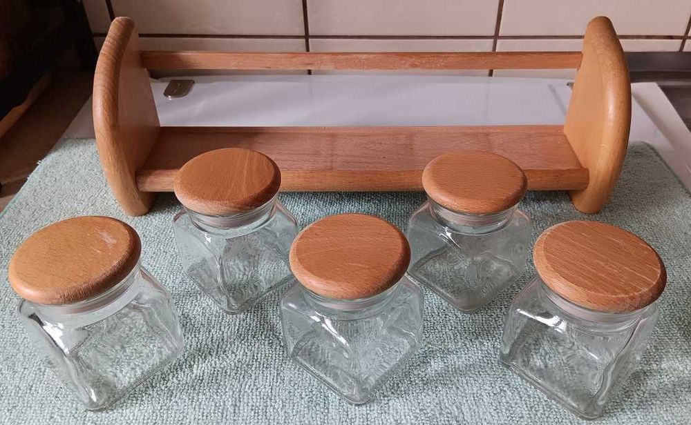 Stojak pojemniki na przyprawy drewno