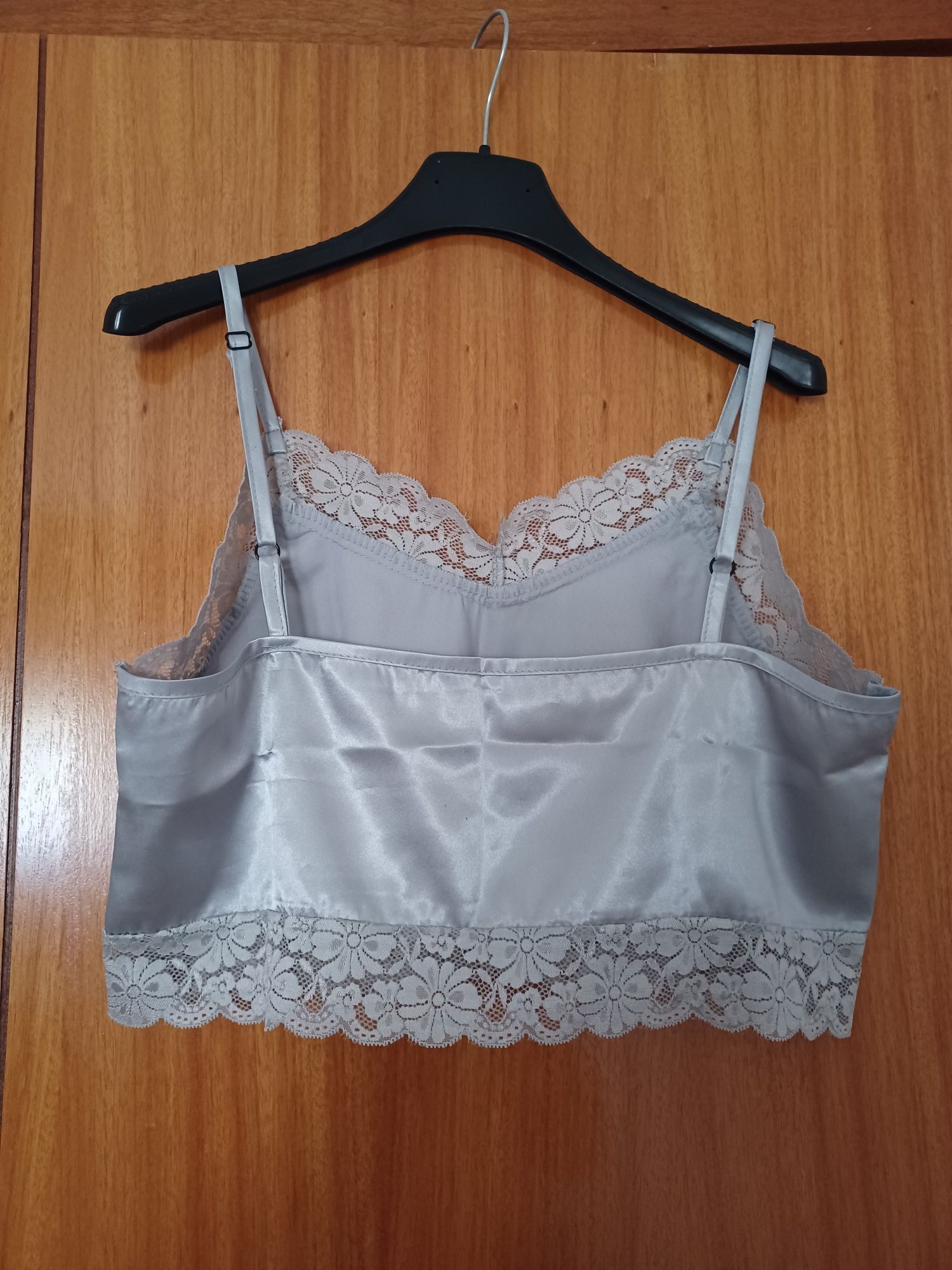 Crop top seda renda azul