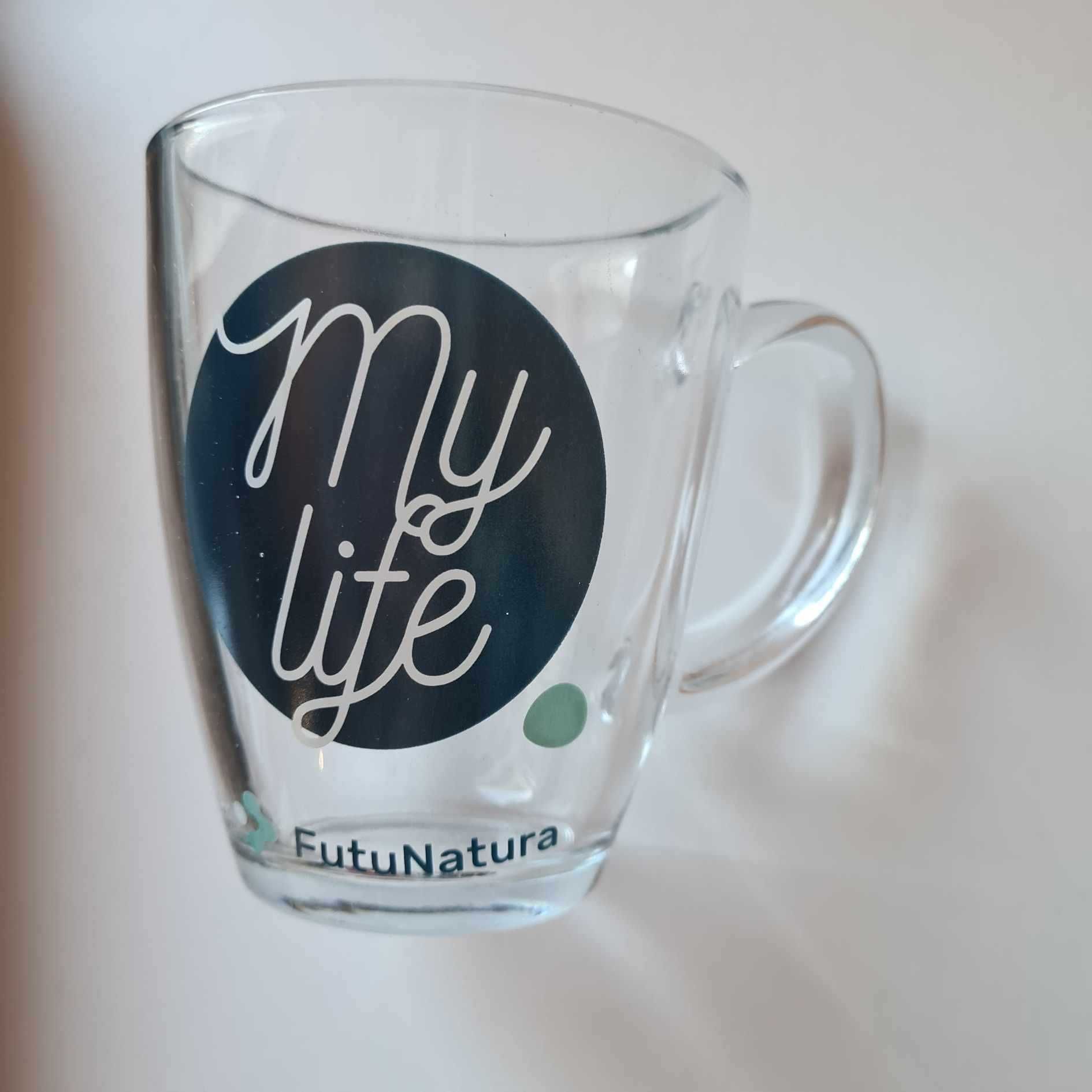 FutuNatura Kubek szklany przezroczysty z logo 400 ml