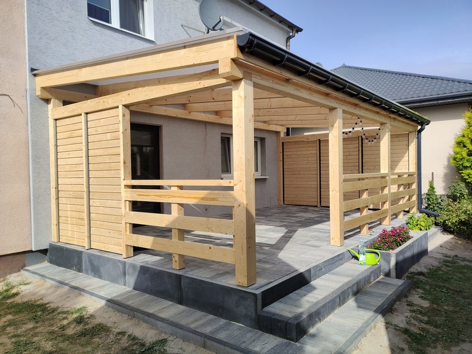 Konstrukcje drewniane tarasy zadaszenia altany pergole wiaty schody