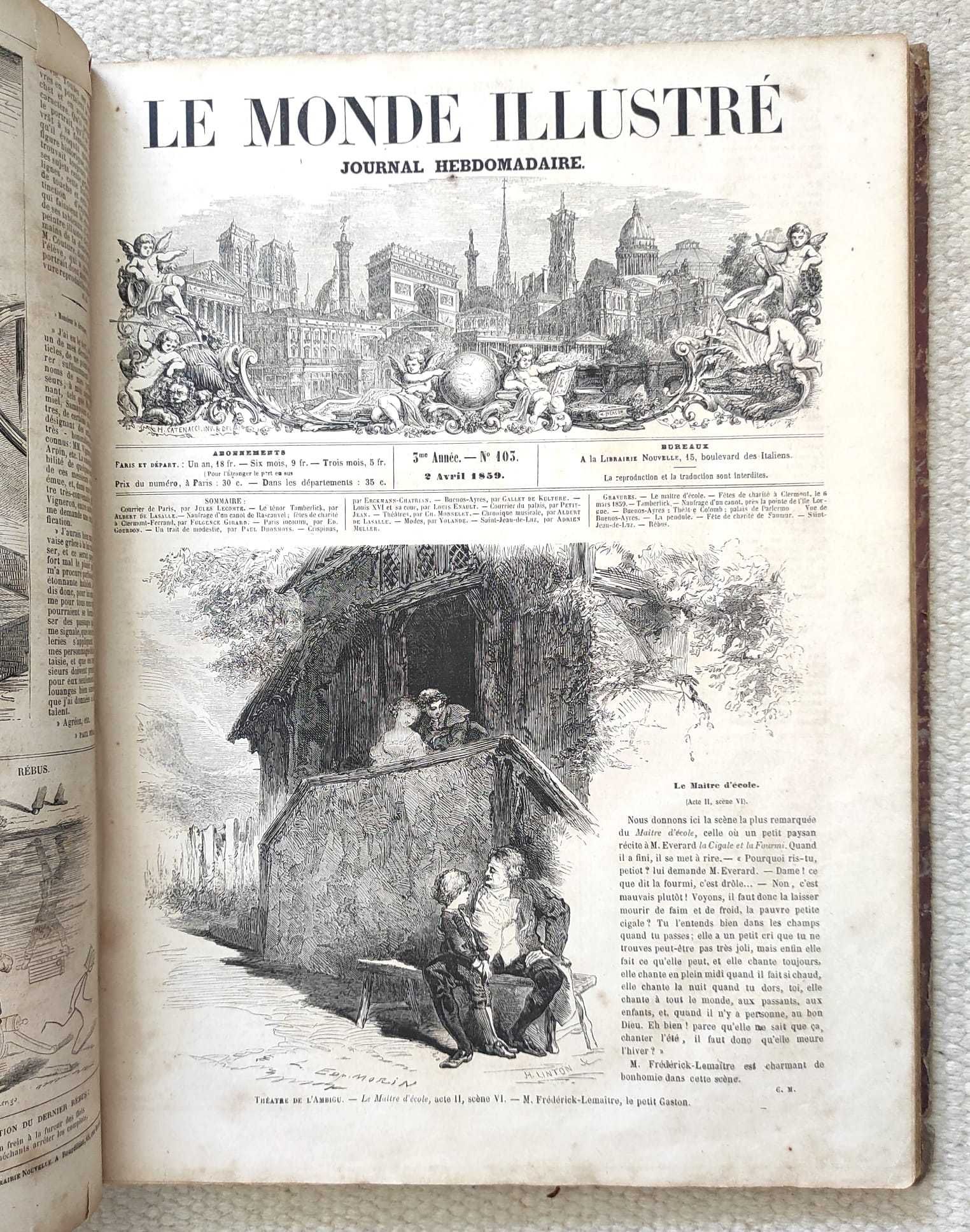 Jornal Le Monde Illustré, de 1859: números 90 a 115, encadernados