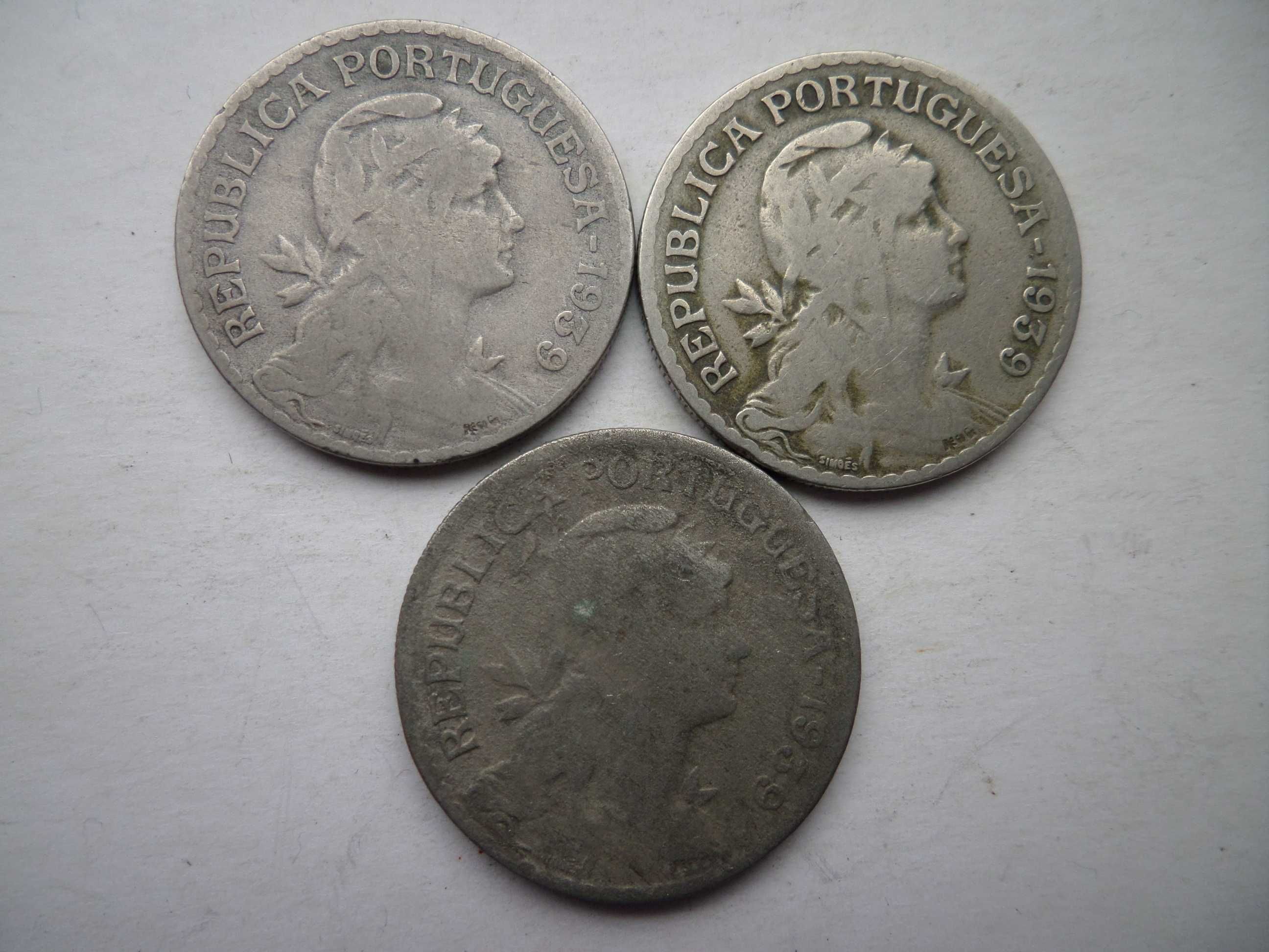 Lote 3 moedas da Republica Portuguesa  : 1 Escudo 1939
