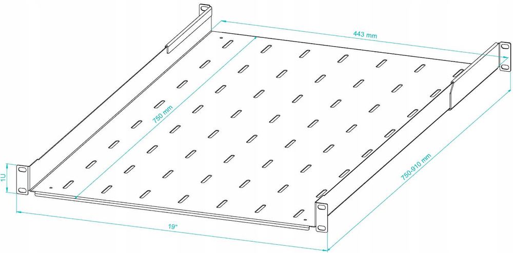 Półka RACK 19" 1U 750mm Regulowana 750-910 mm do Szaf RACK Stalflex
